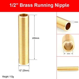 POWERTOOL Thread Nipple 1/2" Brass Running Nipple Threaded Tube for Tank Connectors (10MM, 2PCS)