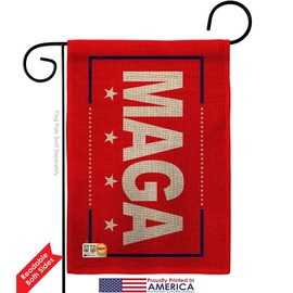 Trump MAGA Burlap Garden Flag Set Wall Hanger Patriotic 2024 President Republican Party United States American Election Small Decorative Gift Yard House Banner Double-Sided Made In USA 13 X 18.5