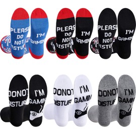 SATINIOR 6 Pairs Do Not Disturb Socks Cotton Funny Gaming Socks for Men Women Games Lover Gifts, Multicoloured, One Size