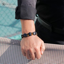 Triple Protection Crystal Stone Bracelets for Men, Natural Black Tourmaline Mens Bracelet Beads Lava Tiger Eye Bracelet, HASKARE Healing Bracelet Unique Christmas Fathers Day Bracelet Gifts for Men