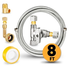 Dishwasher Hose Installation Kit - Includes Water Supply Line, 3/8" Compression Water Splitter, 3/4" FHT Elbow, and 3/8" MIP Elbow (8 FT)