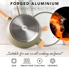 Romertopf 12-Inch Nonstick Skillet with Lid | 4.2QT Deep Frying Pan & Saute Pan | Ceramic Cookware for Healthy Cooking – Stay-Cool Handle | Works on Induction & All Stovetops, Easy Clean