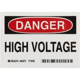 Brady 84875 3-1/2" Height, 5" Width, B-302 High Performance Polyester, Black And Red On White Color Admittance Sign, Legend "Danger, High Voltage"