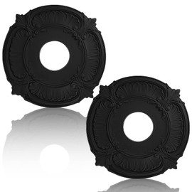 2 Pieces PU Ceiling Medallion Decorative Ceiling Fan Medallion Round Home Lighting for Light Fixtures Chandeliers, 12"od x 3.5"ID(Black)