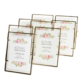 Koyal Wholesale 8Pcs Pressed Glass Floating Picture Frames 5 X 7 Antique Gold Double Glass Frame for Pressed Flowers Use Horizontal/Vertical Home Decor Bulk Items Wholesale Gold Display Frames 5x7