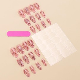 French Tip Heart Press on Nails Almond Shape Fake Nails Nude Pink Glue on Nails Glossy Cute False Nails Reusable Acrylic Nails Full Cover Artificial Nails Medium Length Stick on Nails for Women 24Pcs