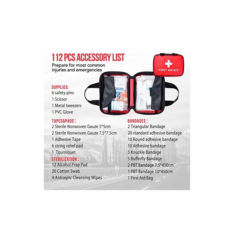SlimK 112 piezas de primeros auxilios para coche, kit de