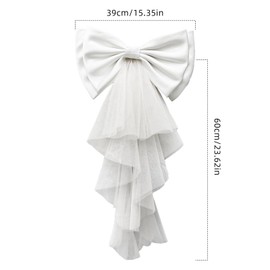 NICENEEDED Detachable Satin Bow for Wedding Dress, White Bridal Dress Back Bowknot with Irregular Tulle Tail, Satin Big Bow for Formal Gown Bride Party Special Occasion