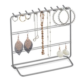 Relaxdays Jewellery Stand, Necklaces & Earrings, Jewellery Storage, 18 x 20 x 9 cm, Metal Earring Holder, Silver