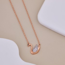 Swan Pendant Necklace 925 Sterling Silver Rose Rhodium | Elegant Dailywear Jewelry | Women's Gift for All Occasions