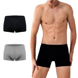 Battewa Incontinence Underwear for Men Washable Briefs, Absorbent Leak Proof Underwear Urine 50ml, Mens Cotton Boxers Pack of 2(Black-Gray,2X-Large)