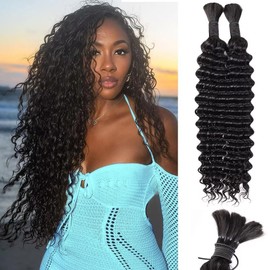 Human Braiding Hair Deep Water Wave Bulk Human Hair 100g 14 Inch Curly Human Hair for Boho Braids Hair Extensions No Weft 2 Braids Per Pack Wet and Wavy Human Hair Braiding Hair Natural Color