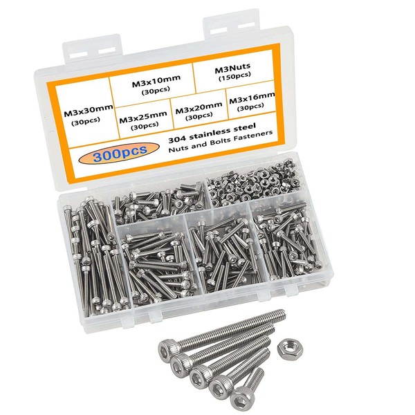 HVDHYY M3 Screws Set 304 Stainless Steel Hexagon Socket Mechanical