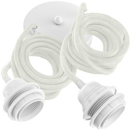 Hoopzi - Pendant Light 2 Flamming - 2.5 m Textile Cable - 2 x E27 Socket - Vintage, Industrial for Dining Table, Living Room, Dining Room, Room, Bedroom, Kitchen