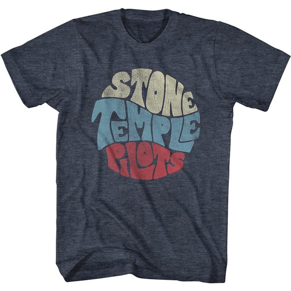 Stone Temple Pilots Rock Band Circle Logo - playera de manga corta para adultos, Azul marino jaspeado, X-Large