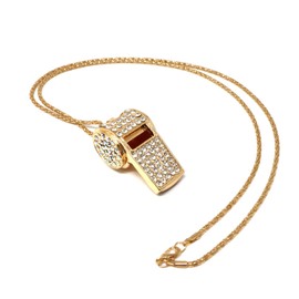 Honbay 1PCS Rhinestone Whistle Long Sweater Chain Gold Plated Whistle with Crystal Cap Pendant Long Sweater Necklace for Women Jewelry Gifts