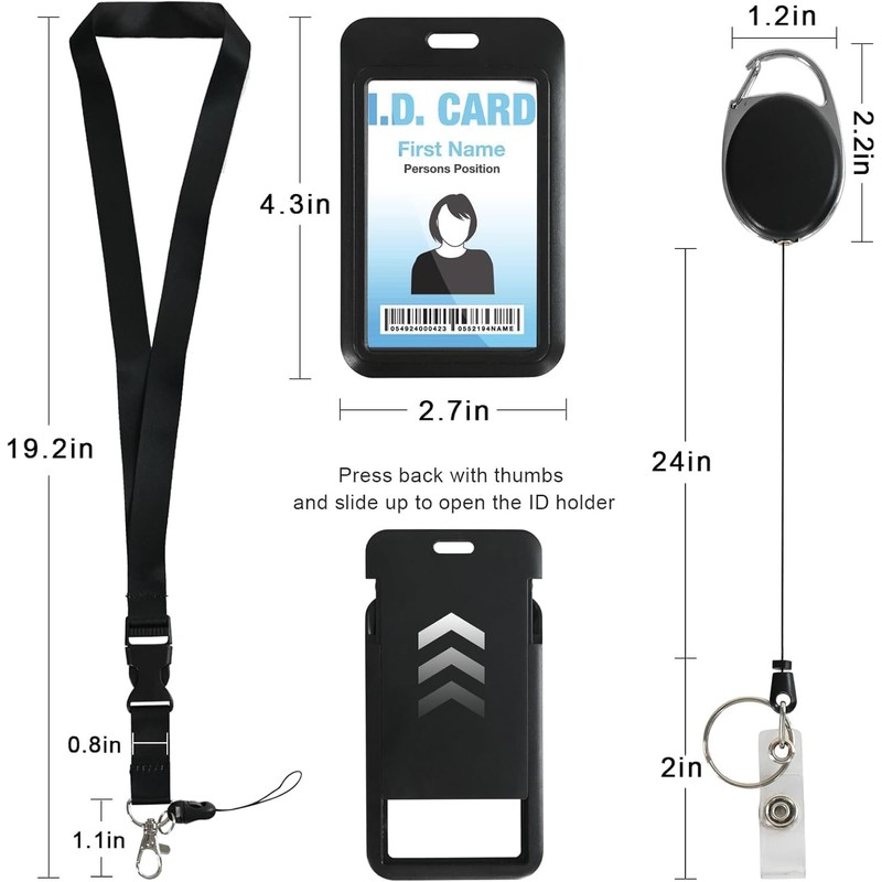 Retractable Badge Reel Heavy Duty Detachable Lanyard ID Card Holder