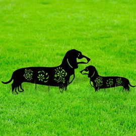 FoldTier 2 Pcs Dachshund Decorative Garden Stakes Metal Dachshund Silhouette Statues Outdoor Dog Sculpture Decor for Yard Lawn Home Patio Backyard Art Decorations, Dachshund Gifts for Women Men