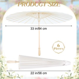 Aodaer 6 Pieces White Paper Umbrella 33 Inches Decorative Oiled Umbrella with Foldable Storage Box Chinese Japanese Parasol Umbrellas for Wedding Bridal Props Party Decor DIY Painting Craft