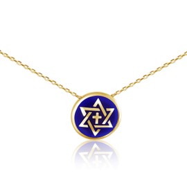 Cross with Jewish Star of David Necklace for Women in Blue and Gold