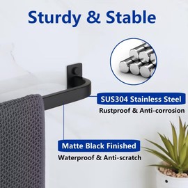Mooche Towel Bar for Bathroom, 16 inch Towel Rack Wall Mounted, Heavy Duty Hand Towel Holder Organizer Single Towel Rod Stainless Steel, Matte Black Finished