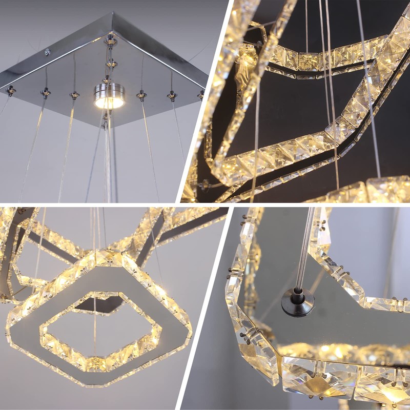 diisunbihuo Modern Crystal Chandeliers LED Square Chandelier Pendant Lights Chandelier