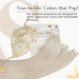 Sunny Blonde Tape in Hair Extensions Human Hair Platinum Blonde Seamless Tape ins Extensions Real Hair Blonde Tape in Natural Hair Extensions for White Women 50g 20pcs 22inch