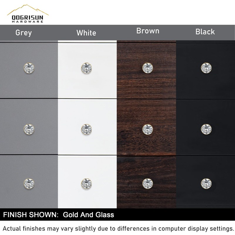 QOGRISUN 10-Pack Brass Crystal Cabinet Knobs,Glass Crystal Gold Drawer Knobs,1-1/4-Inch