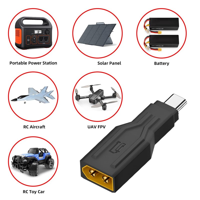 NFHK アダプター XT30 オス入力 SC100 プロトコルから Type-C オス出力への高速充電アダプター RC Lipo