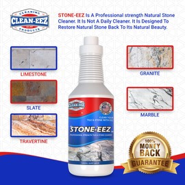 STONE-EEZ 2 Bottles + Free Grout Brush | Heavy Duty Natural Stone Cleaner for Stains & Deep Cleaning | Safe for Travertine, Marble, Granite & Other Natrual Stone | Easily Removes Dirt, Grime, Grease.