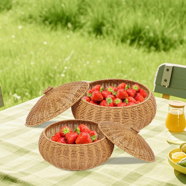 Unbranded Storage Basket with Lid, Imitation Rattan Baskets with Lid,