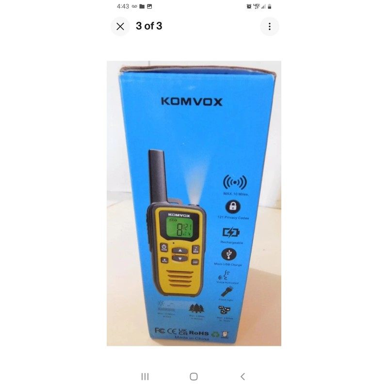 KOMVOX GT-60 Rechargeable Walkie Talkie Set Brand New