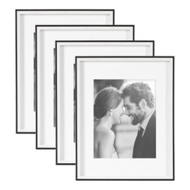 Kate and Laurel Gibson Modern Wall Picture Frame Set of 4, 11x14 matted to 8x10, Black and White, Four-Piece Frame Set for Use as Gallery Wall Frame Set in Living Room Wall Décor