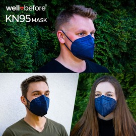 Well Before KN95 Disposable Face Mask | Individually Wrapped 5-layer Protection Mask with Adjustable Ear Loop Making It Comfortable Face Masks - 10 Pack. (Large, Denim)