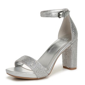 Naturalizer Womens Joy Ankle Strap Heeled Dress Sandal Silver Glitz 7.5 M
