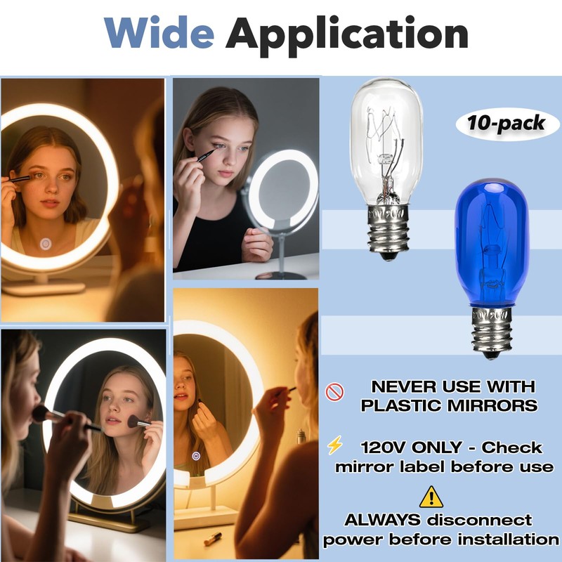 10-Pack 20W 120V Lighting Makeup Mirror Bulb Compatible with Conair