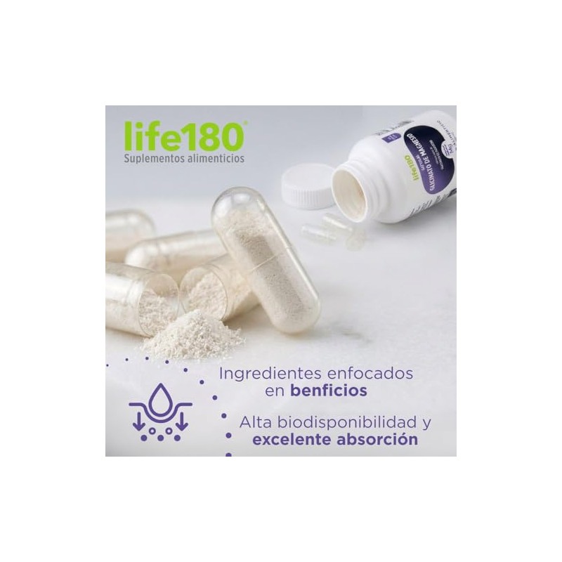 Life180 Glicinato de Magnesio con 60 Cápsulas | Suplemento Alimenticio