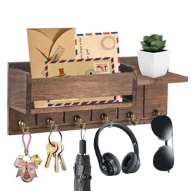 Mulaibdin Key Holder with Shelf, Key Holder Wall Wood, Key Hook Vintage, Key Rack with 6 Hooks for Hallway, Bathroom, Kitchen, Bedroom, Entrance Area