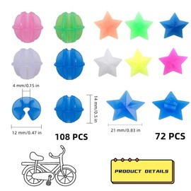 Spokey Dokey,Bicycle Spokey Dokey Beads,Bicycle Plastic Clip Round Beads and Star Wheel Spokes,180 Pcs Assorted Colors Plastic Round Beads and Star Wheel Spokes Accessories for Bike Decorations