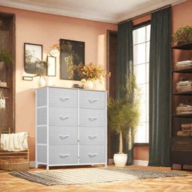 DWVO Dresser for Bedroom, Tall Dresser, Fabric Dresser with 8 Drawers, Black Dresser & Chest of Drawers for Closet, Living Room