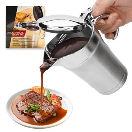 AGIgear Double Insulated Gravy Boat,304 Stainless Steel Sauce Jug with Hinged Lid, Ideal for Gravy or Cream 26oz (silver)