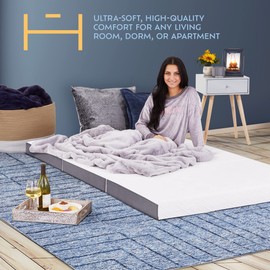Heyward Premium 4” Memory Foam Trifold Mattress | Twin, Portable Space Saver, Medium-Firm, CertiPUR-US Certified | Washable Jacquard Ventilated Material w/Non-Slip Base | 75”L x 38”W x 4”H