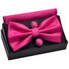 GUSLESON Hot Pink Bow Tie and Pocket Square Cufflink Set