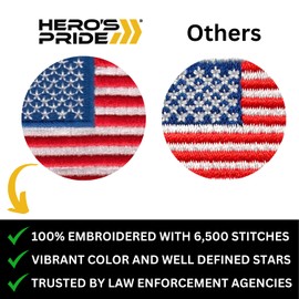 Hero's Pride Tactical American Flag Patches - 3-3/8" x 2" Embroidered USA Uniform Emblem Patch - Sew On Designed for Military and Tactical Clothing - USA Flag with White Border (Pack of 2)
