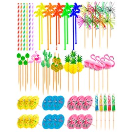Bohoray 136pcs Cocktail Accessories for Drinks,Cocktail Party Decorations with Cocktail Umbrella Cocktail Sticks Sparklers Flamingo Paper Straws,for Hawaiian Party Decorations,Beach Bar Accessories