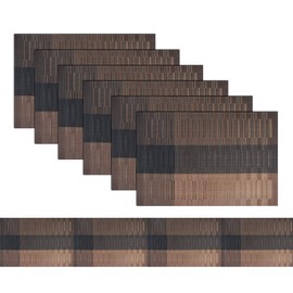 BECHEN Placemats Set of 6 with Table Runner, Elegant Heat-Resistant Table Mats Washable Plastic Placemats for Home Wedding Party (45x30cm + 180x30cm, Brown)