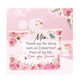 Cukeyouz Gifts for Mom, Unique Mom Birthday Gift from Daughter Son Engraved Acrylic Block Puzzle Mom Present Appreciation Gift Ideas for Mom (Rose-B)