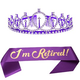 Officially Retired Purple Tiara and Sash Crown Gifts for Women Mom Aunt Sister Friend Retirement Party Supplies Decorations
