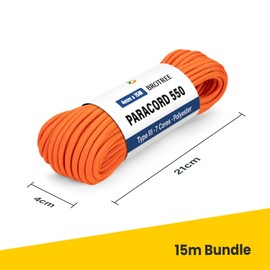 Brotree 550 Paracord 4mm 15m Rope Type III 7 Strands 100% Polyester Parachute Cord for Crafting, Camping, Outdoor, Survival - Orange