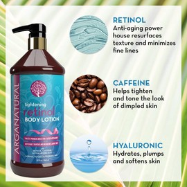 Arganatural Loción Corporal Con Retinol, Vitamina E Y Colágeno: Crema Reafirmante, Tonificante Y Antiedad. Loción Corporal Todo En Uno Para Mujeres.